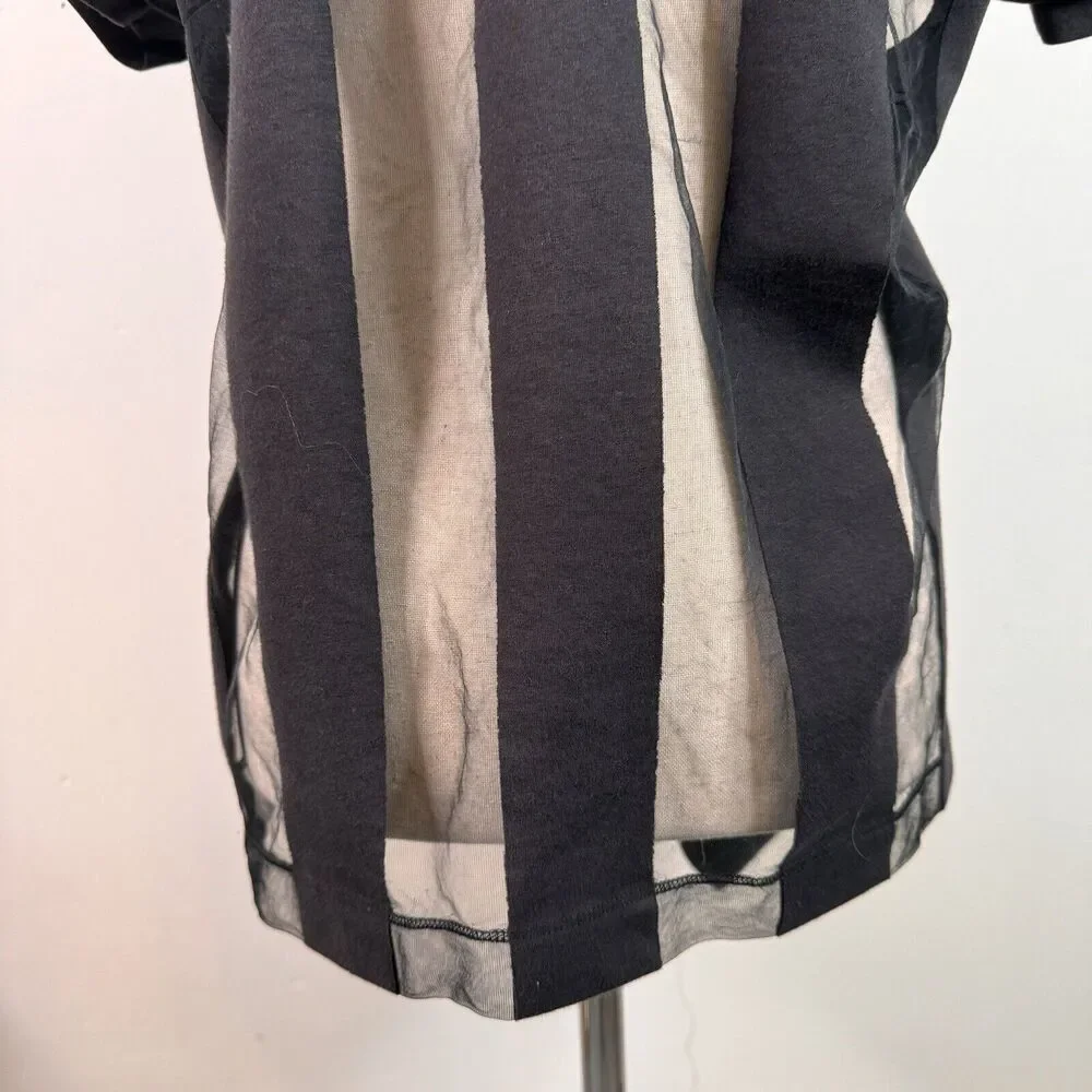 Marques Almeida Womens Shirt Devore Striped Top Goth Sheer Asymmetrical Small - Picture 9 of 12